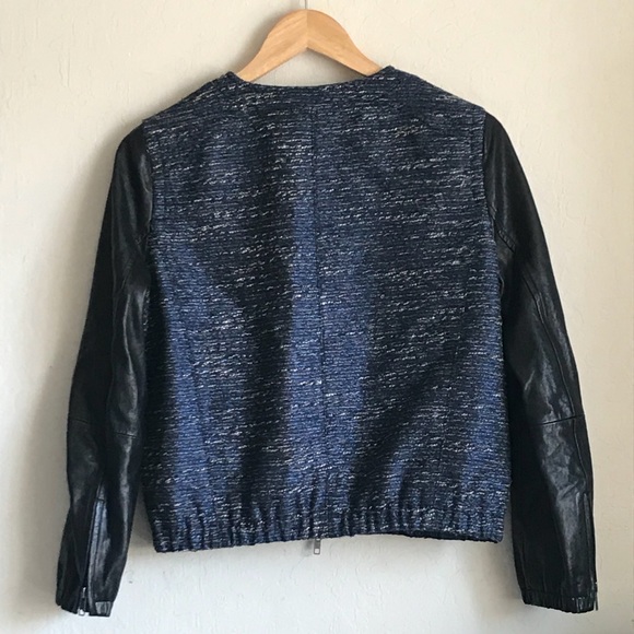 Madewell Metallic Blue Tweed Leather Sleeve Jacket - Picture 6 of 7